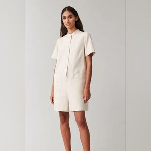 COS Cream Short Sleeve Button Front Playsuit Romper